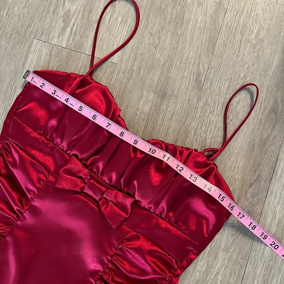 Y2K Vintage Burgundy Red Satin Bow Knee Length Evening Dress Size 11 - Picture 4 of 9